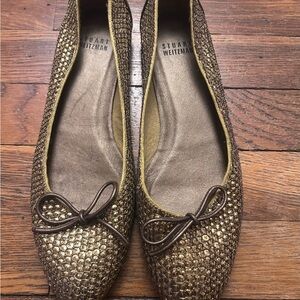 Stuart Weitzman Shimmering Gold Flats with Bow